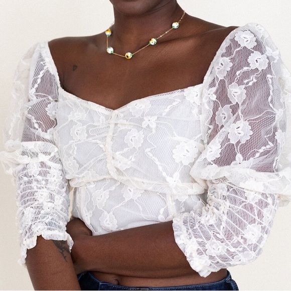H&M | Lace Crop Floral Ivory Cream - Picture 8 of 9